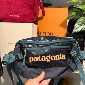 Patagonia Black and Teal Belt Bag